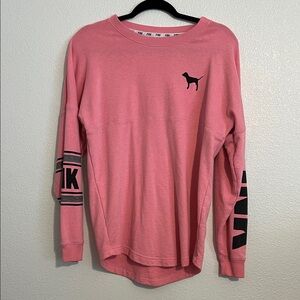 PINK Victoria's Secret Pink and Black Striped Sleeve Top